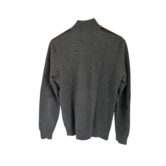 Massimo Dutti Gray Quarter-Zip Sweater Mens L Cotton & Cashmere Blend With Suede - Picture 7 of 7